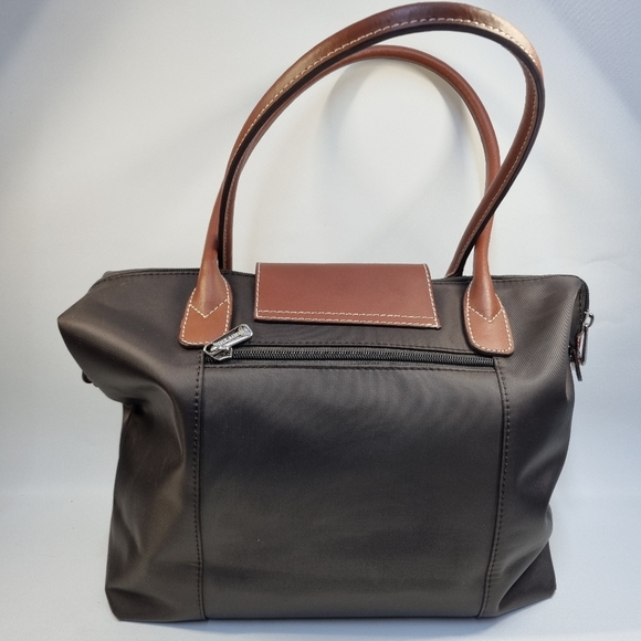 Hexagona Hand Bag Tote Leather Handles Amd Accents Silver Tone Hardwear - Picture 2 of 10